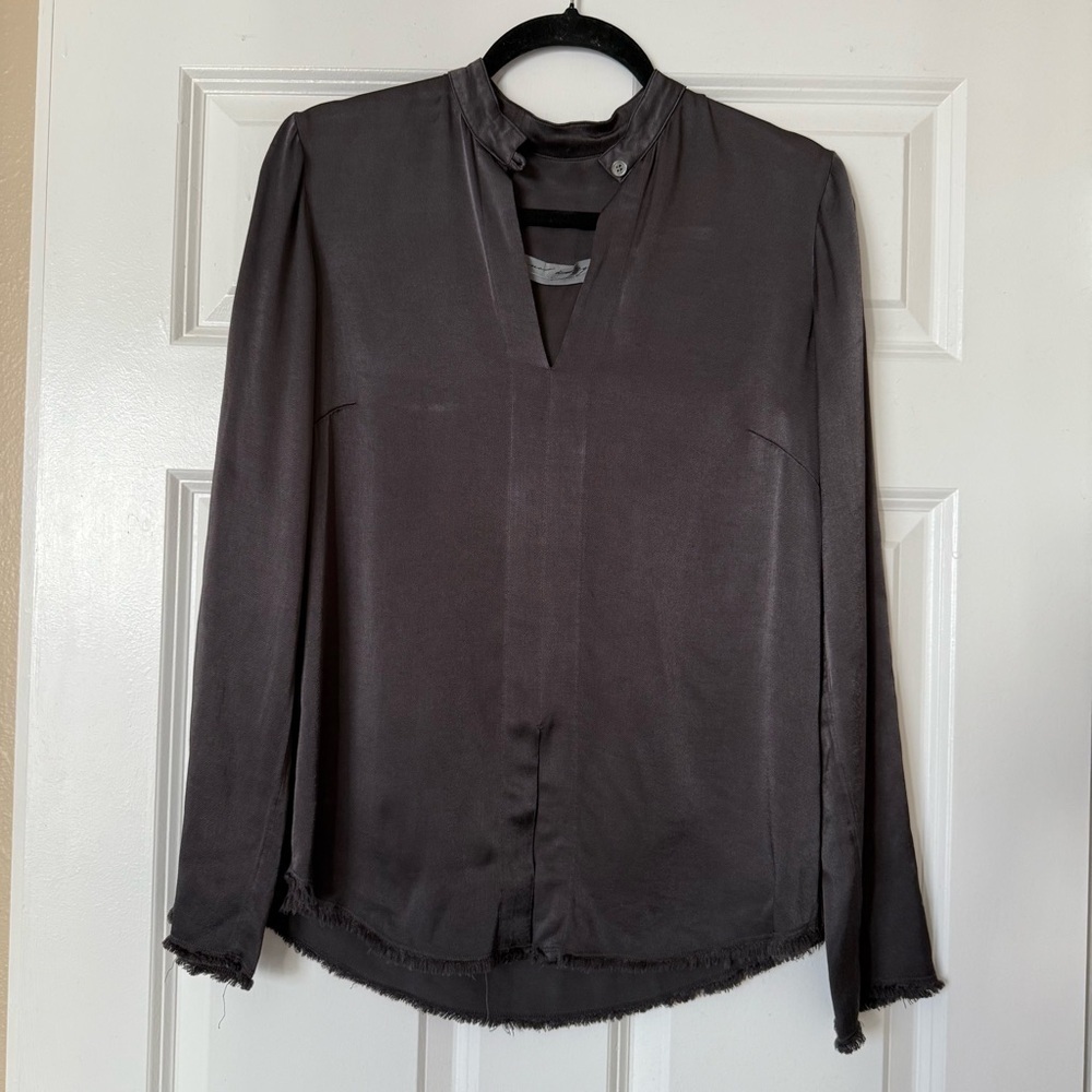 Raquel Allegra Satin Long Sleeve Blouse Sz 0 XS